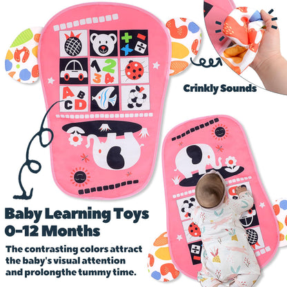 Baby Play Gym for 0-6 Months, High Contrast Tummy Time Mat, Kick and Play Piano, Music and Lights, Newborn Gifts for Girls, Pink