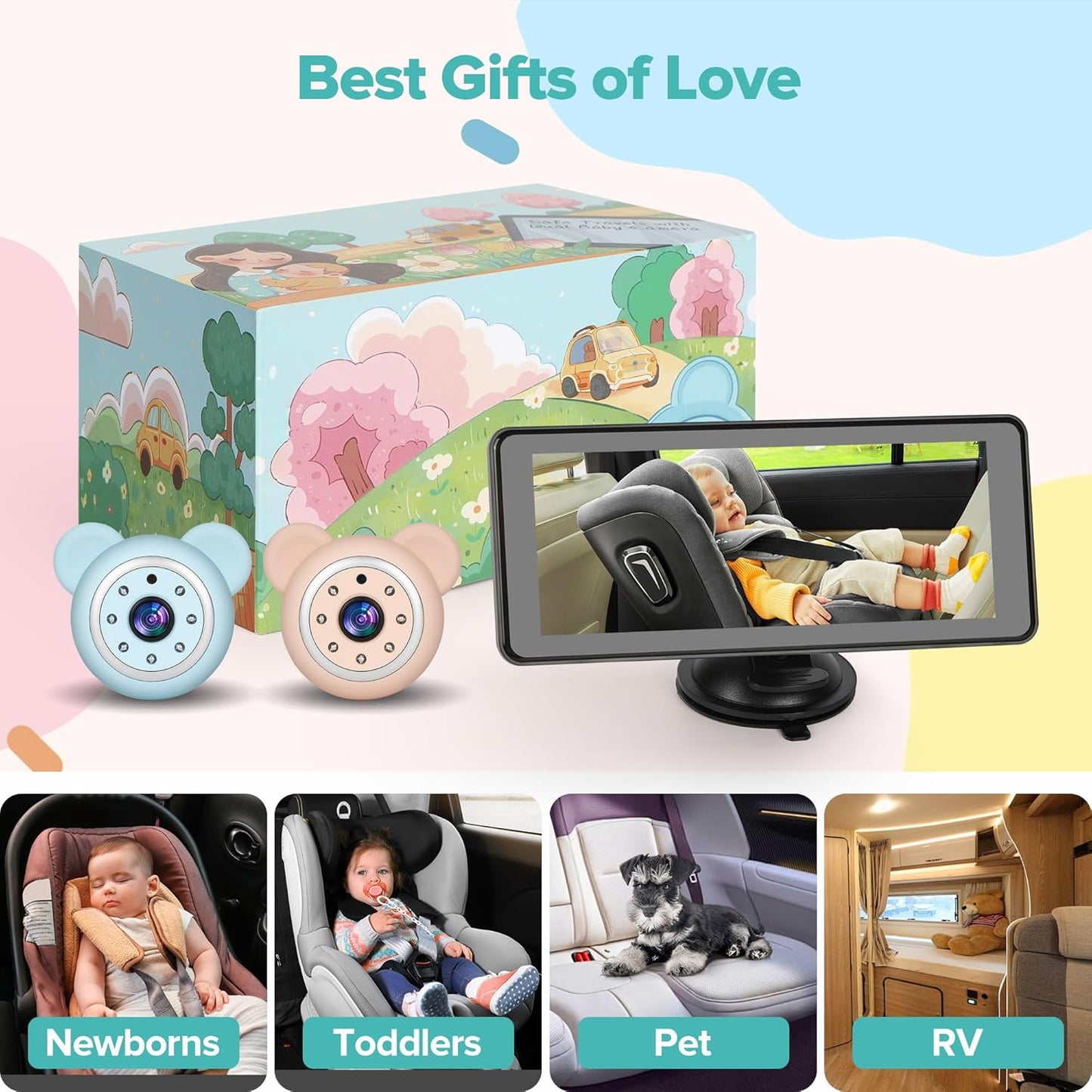 Baby Car Camera Backseat,6.86" Display Monitor,HD 1080P,Clear Wide View,IR Night Vision,Rear Facing Seat Camera for 2-Kids