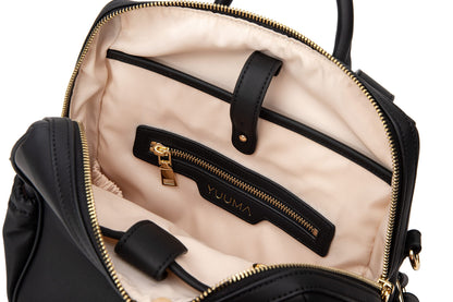 Mini Diaper Bag Backpack-Minimalist bag With Premium Vegan Leather Material With 7 Interior and 5 External Pockets (Onyx)
