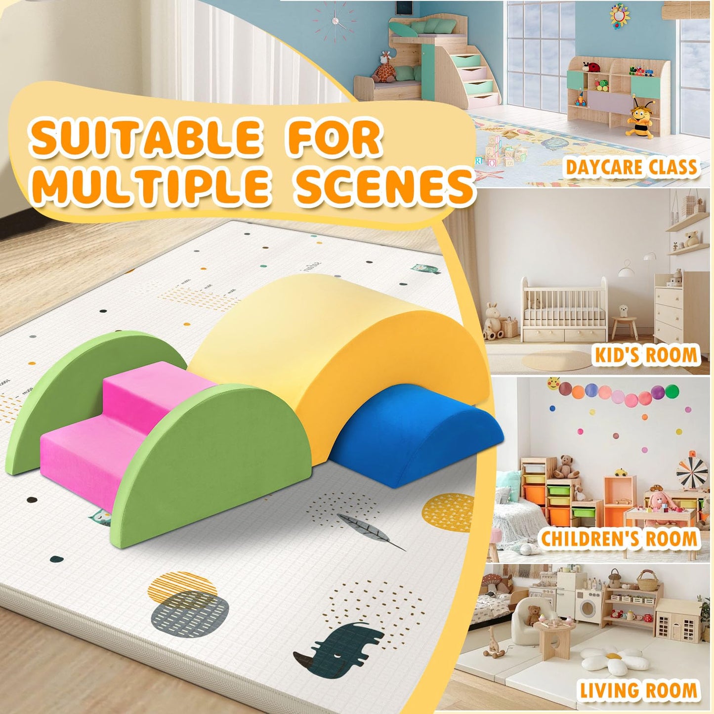 Toddler Climbing Toys Indoor, 7-Piece Colourful Foam Climbing Blocks, Soft Play Climbing for Toddlers, Modular Crawling & Sliding Play Set for Toddlers 1-3 Years Old