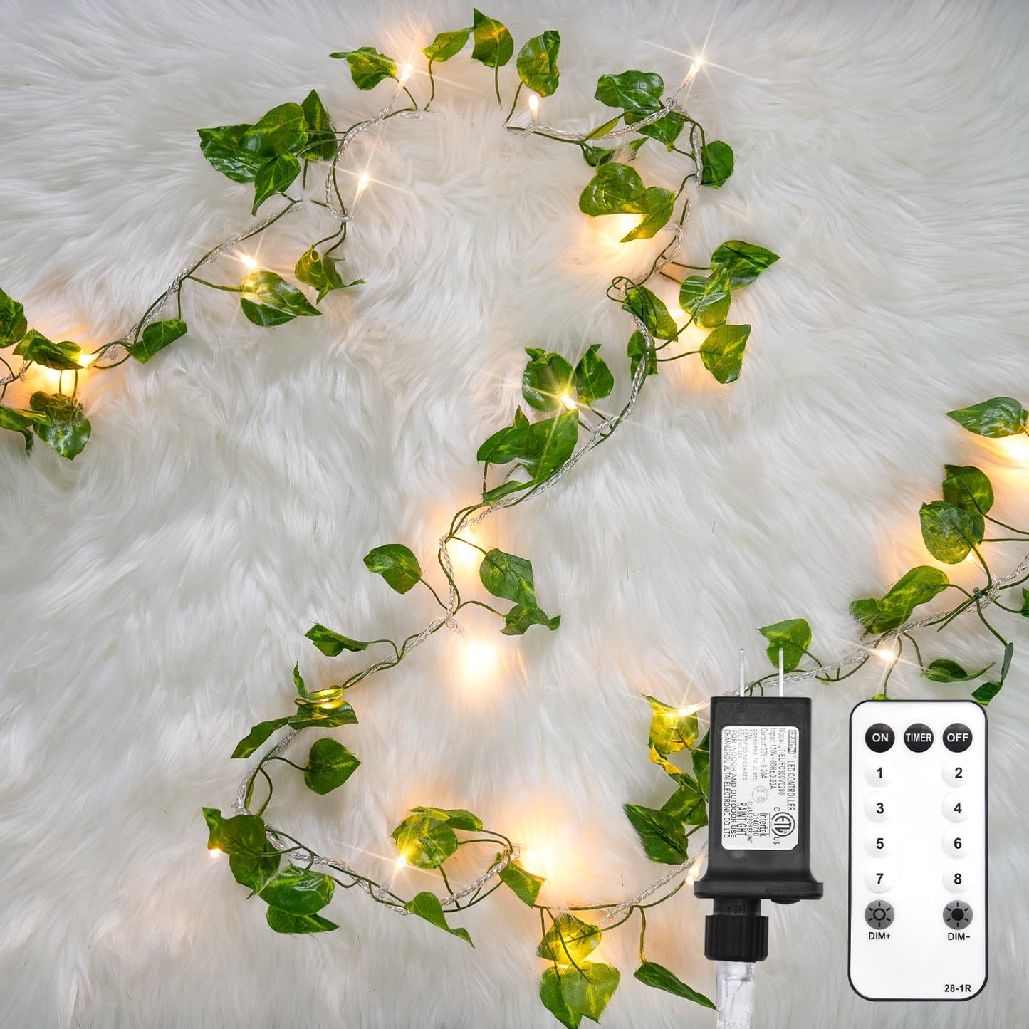 suddus Vine with Fairy Lights Battery Operated, 33ft 100 LED Ivy String Lights with Remote, Leaf Lights for Bedroom, Room, Wall, Garden, Party, Wedding Decor (Warm White)