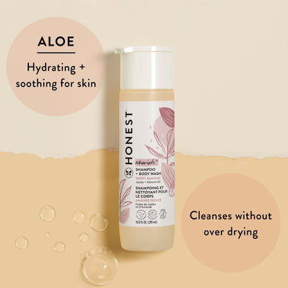 The Honest Company 2-in-1 Cleansing Shampoo + Body Wash for Sensitive Skin | Gentle for Baby | Naturally Derived, Tear-free, Hypoallergenic | Fragrance Free, 10 fl oz