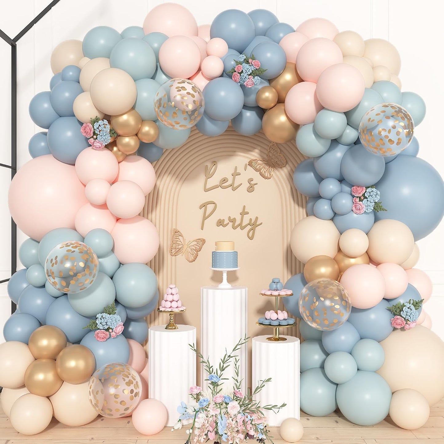Ouddy Life 157 Pcs Boho Dusty Pink Balloons Arch Garland Kit, Blush Neutral Pink Sand White Metallic Gold Different Size Balloon for Girls Baby Shower Birthday Wedding Gender Reveal Party Decorations