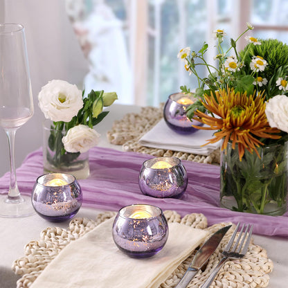 Volens Round Blue Votive Candle Holders Set of 12, Blue Wedding Centerpiece Table Decorations, Mercury Glass Tealight Candle Holder for Bridal Shower, Baby Shower & Home Decor