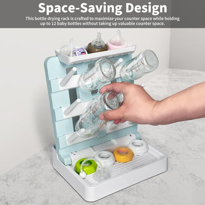 Baby Bottle Drying Rack, Vertical Standing Bottle Dryer Rack Holder-Space Saving Baby Bottle Drying Rack for Countertop-Holds Up to 12 Baby Bottles & Cup(Gray & Khaki)