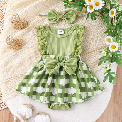 Baby Girl Clothes Newborn Romper Dress Infant Lace Ruffle Sleeveless Summer Outfits with Headband 0-12 Months
