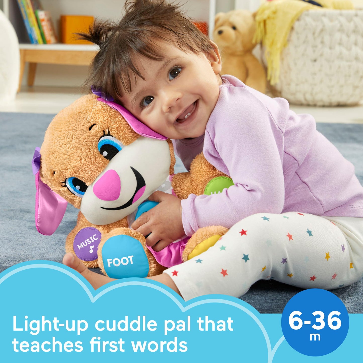 Fisher-Price Baby & Toddler Toy Laugh & Learn Smart Stages Puppy Musical Plush with Lights & Phrases for Infants Ages 6+ Months