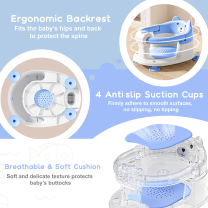 Baby Bath Seat for Babies 6 Months & Up, Toddler Bath Seats for Babies Sitting Up, Non-Slip Infant Bath Tub Chair with 4 Suction Cups & Soft Cushion for Shower, Compact Toddler Bathtub Seat, Pink