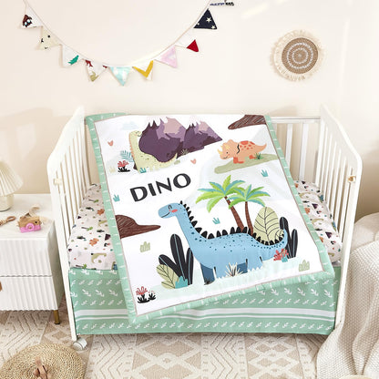 3-Piece Crib Sets for Boys - Ultra Soft Baby Boy Crib Bedding Set Includes Crib Comforter, Sheet & Skirt (Dinosaur)