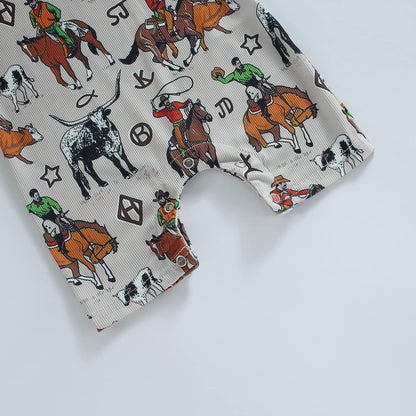 Gueuusu Country Baby Clothes Boy Girl Western Cow Print Short Sleeve Romper Bodysuit Ribbed One Piece Jumpsuit Summer Outfit