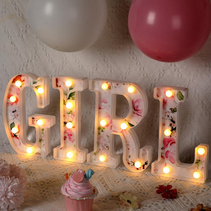 Woodland Greenery Centerpieces Baby Marquee Light up Sign Letters 8.26'' Baby Shower Letter Battery Operated Gender Reveal Birthday Party Decor for Home Table(Flower Girl,Pink)
