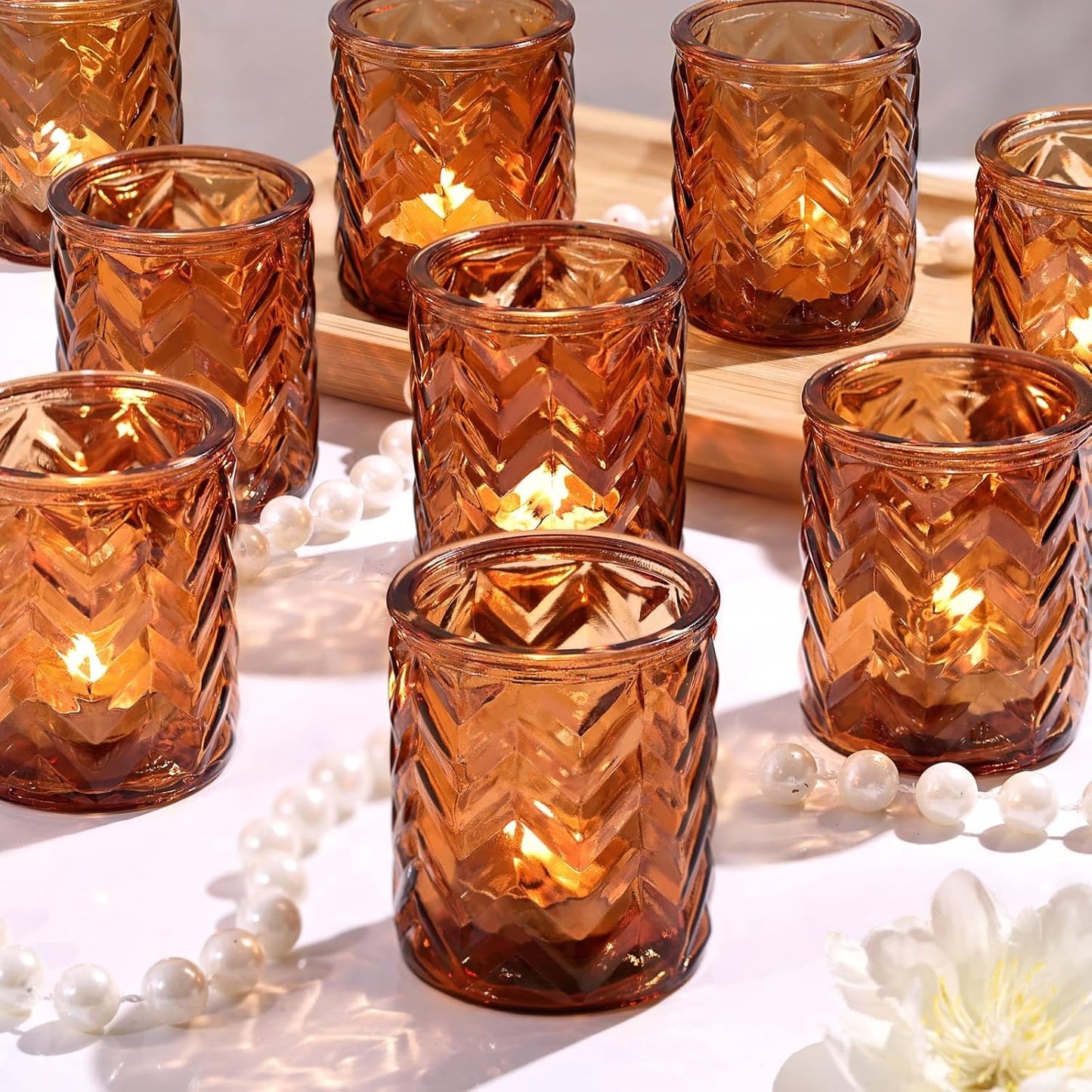 LAMORGIFT 12 PCS Blue Tealight Holders - Blue Votive Candle Holders for Wedding Party Decorations - Bulk for Wedding Reception, Bridal Shower, Baby Shower Party Decor