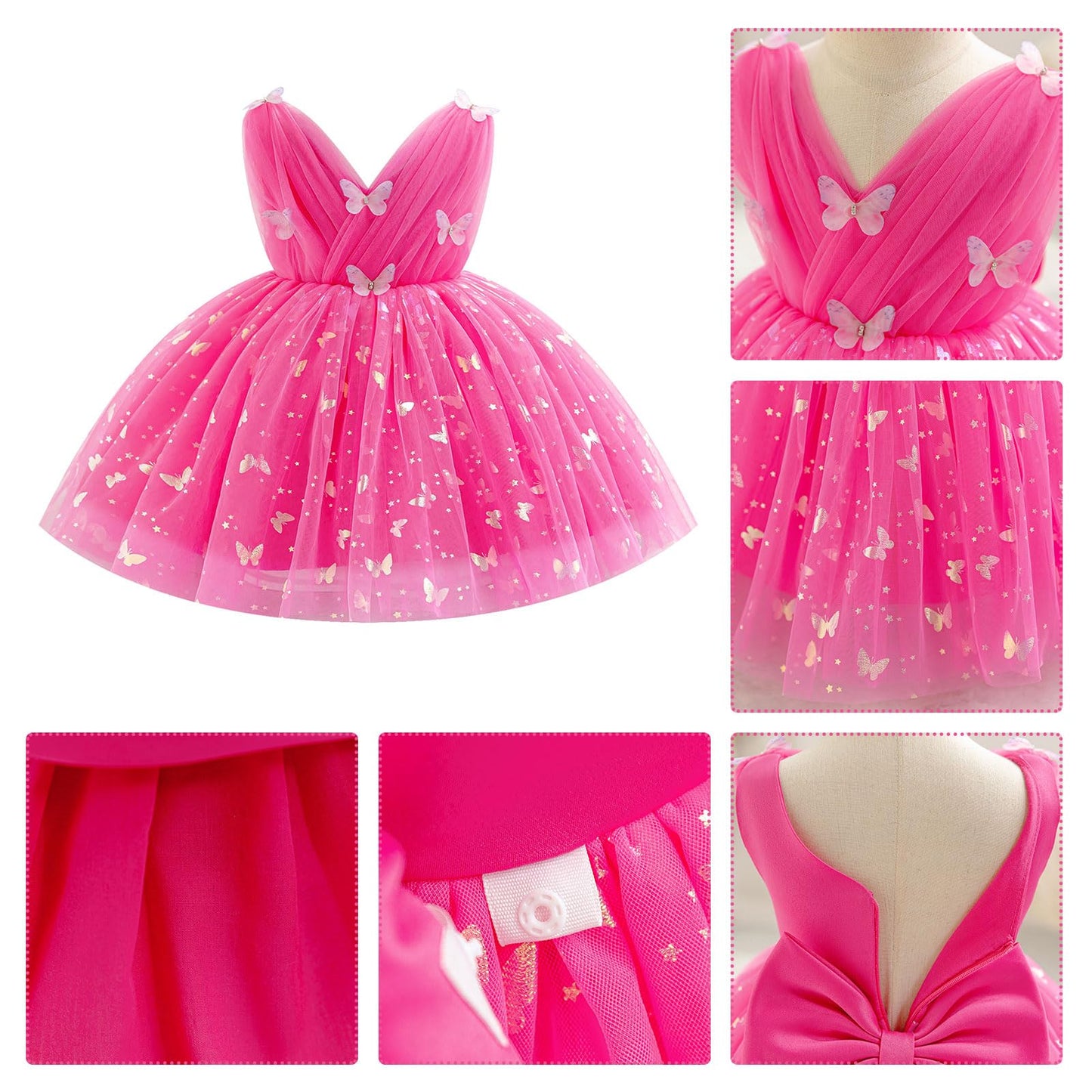 IDOPIP Toddler Baby Girls Shiny Butterfly Tutu Dress Princess Birthday Party Pageant Flower Girl Wedding V-Backless Dresses