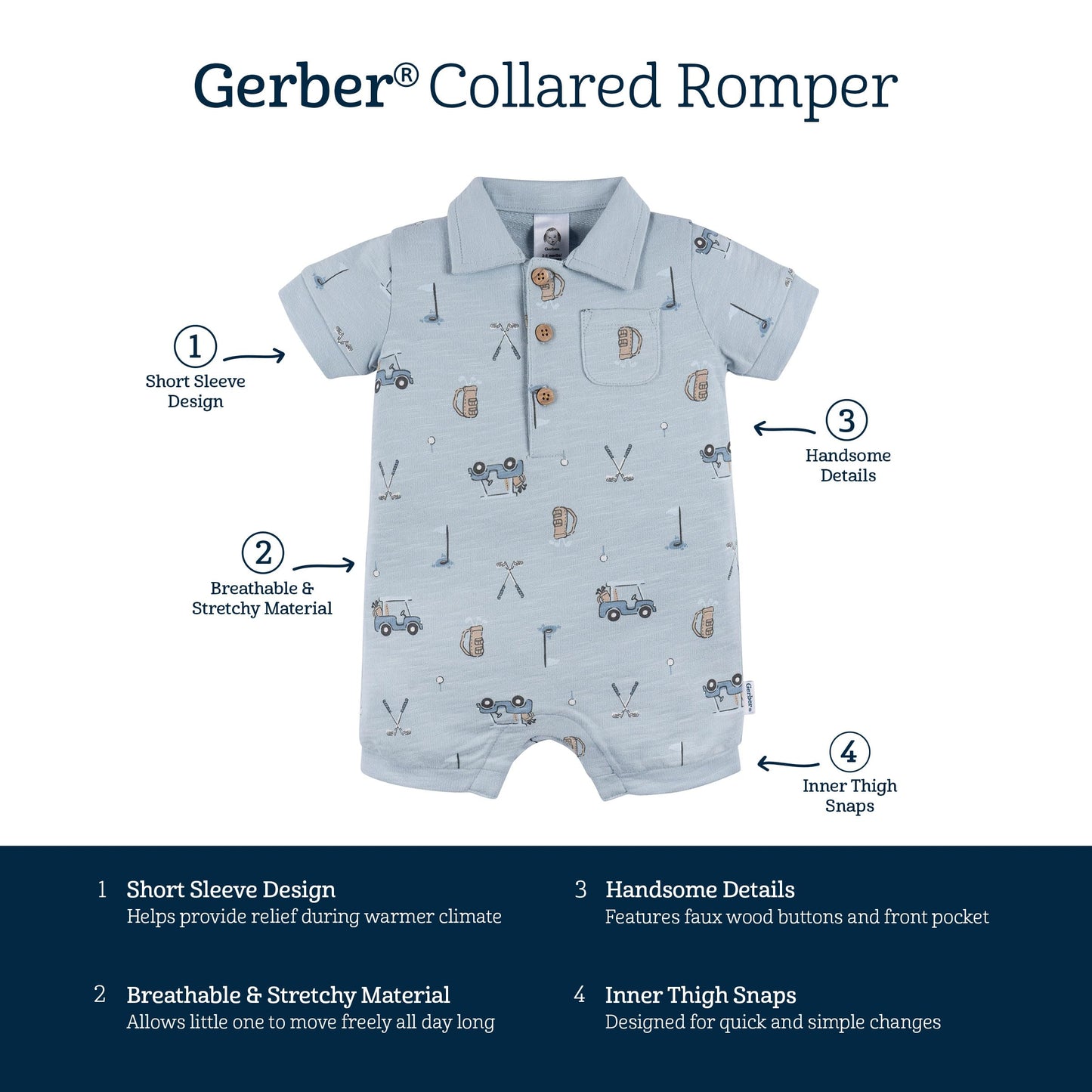 Gerber Baby Boys' Cotton Polo Romper