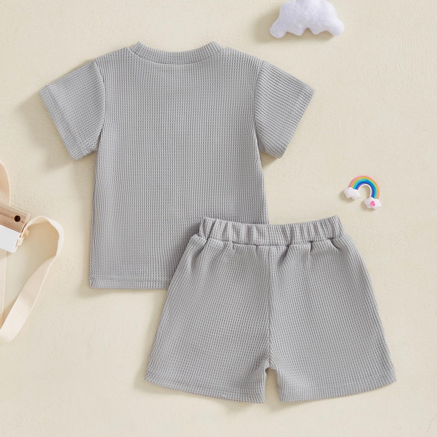 Toddler Baby Boy Summer Clothes Embroidered Waffle Short Sleeve T-Shirts Elastic Shorts Newborn Infant Boy Outfits