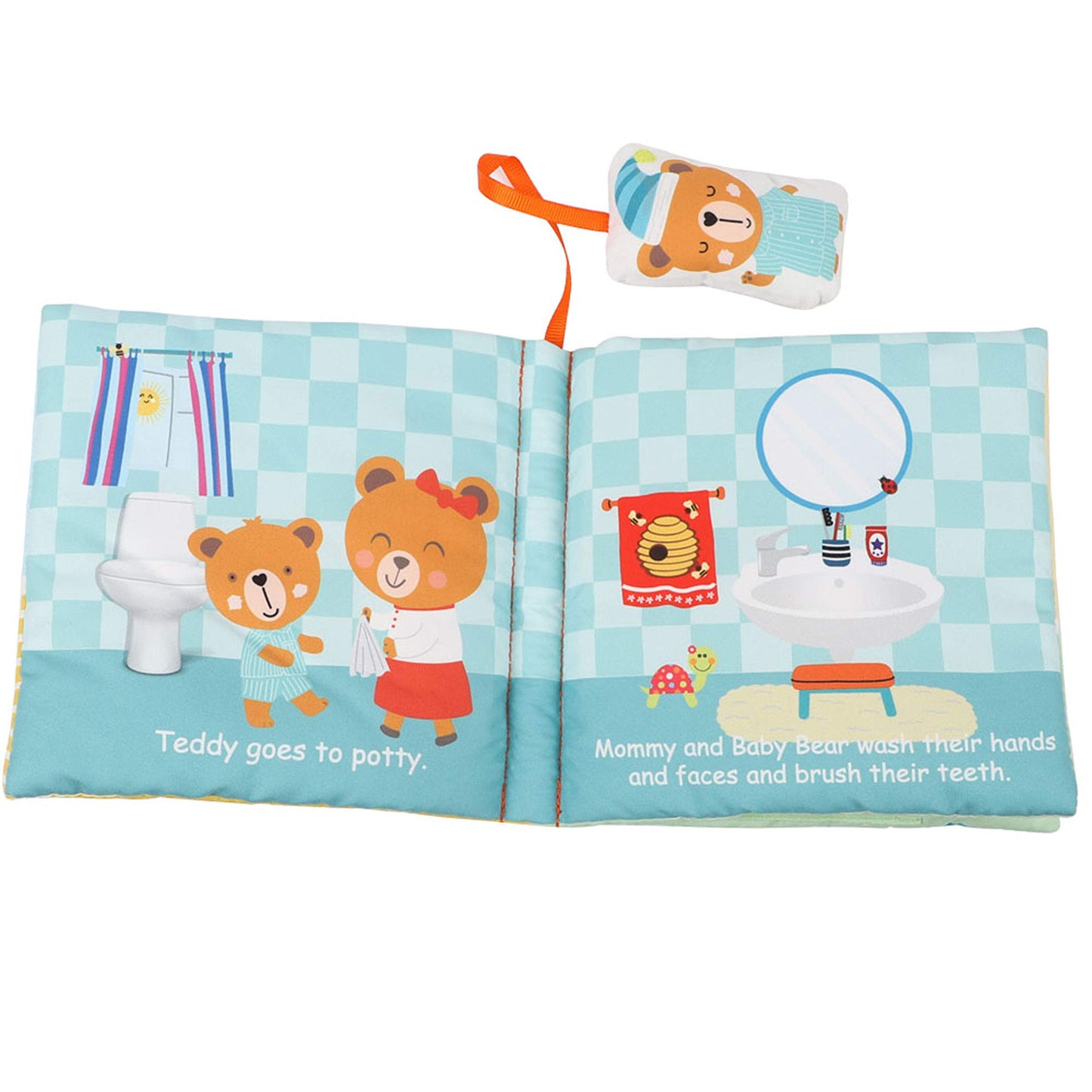 bebe mondo Teddy Bear Soft Baby Book Activity Quiet Cloth Books Developmental Toys Interactive Baby Books for Babies Toddlers Infants, Easter Gifts for Boys Girls,Washable Mirror Toy, Goodnight W Box