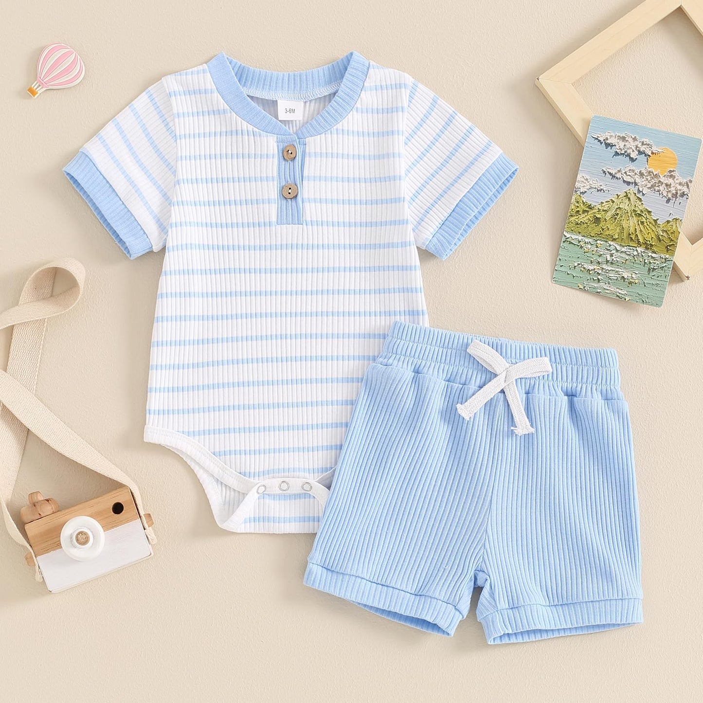 Newborn Baby Boy Girl Clothes 3 6 9 12 18 Months Ribbed Knit Short Sleeve Romper Shorts Set Infant Summer Outfits