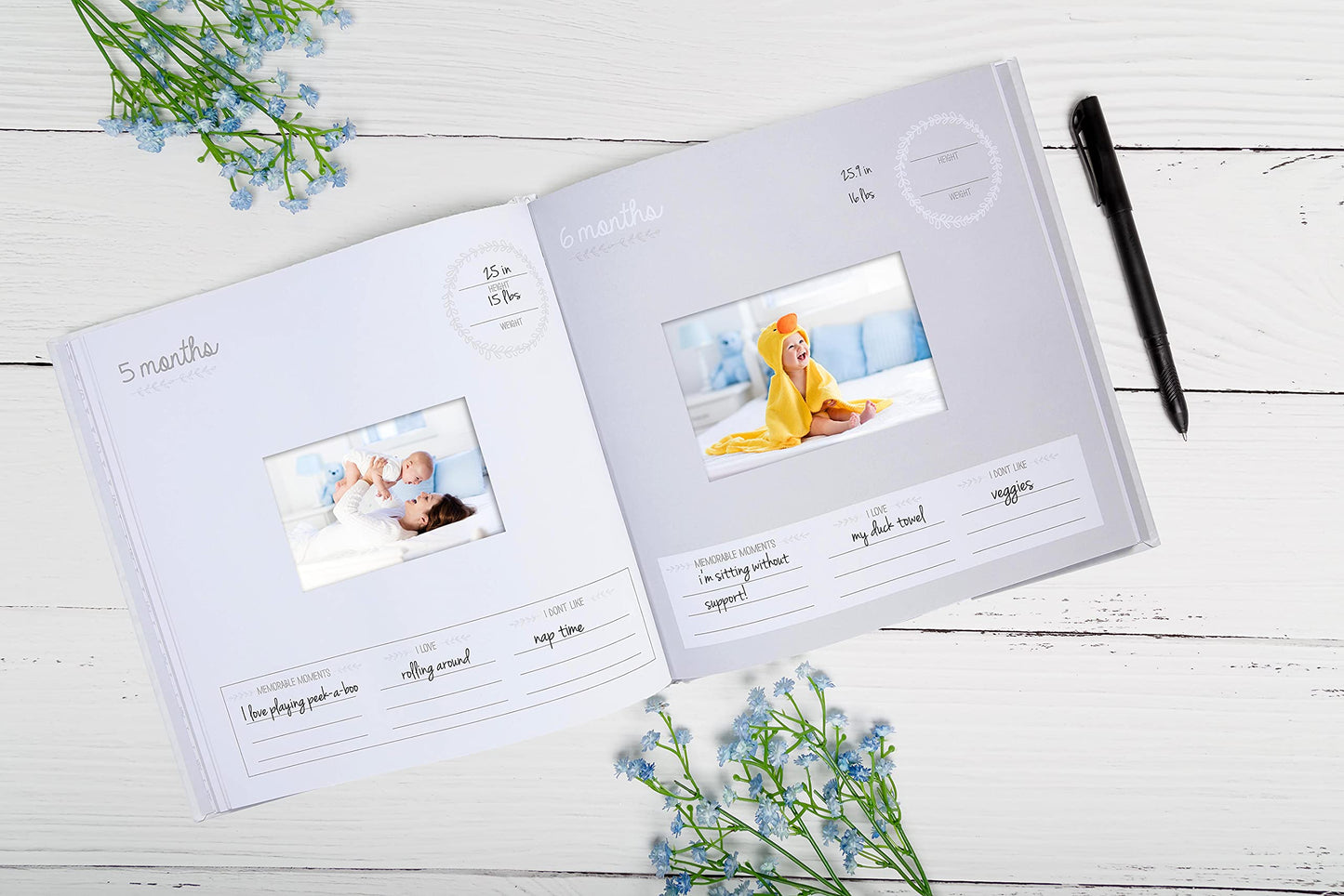 Kate & Milo Baby’s First Year Baby Memory Journal, Gender-Neutral Keepsake, Baby Milestone Memory Book and Photo Album, Perfect for Baby Showers, For New and Expecting Parents, Sky and Elephant