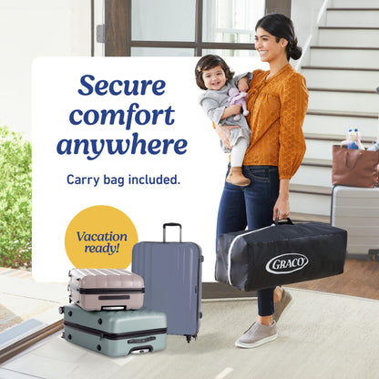 Graco On The Go Zip Pack ‘n Play Playard, Folding Playpen with Bassinet, Portable Crib, Reeves