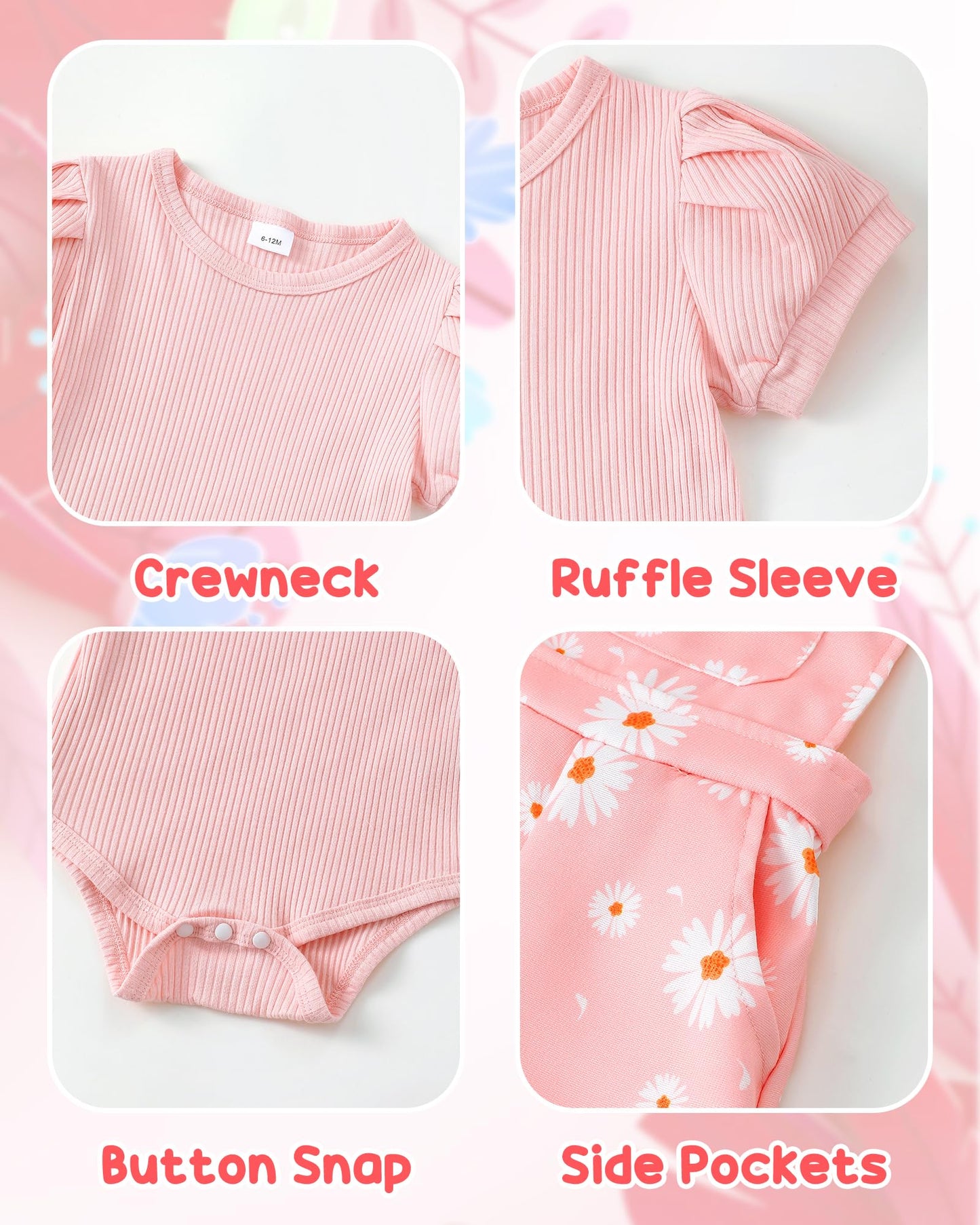 SUNNY PIGGY Toddler Baby Girl Overalls Clothes Toddler Adjustable Suspender Jumpsuit Short Sleeve Outfit Little Girl's Set