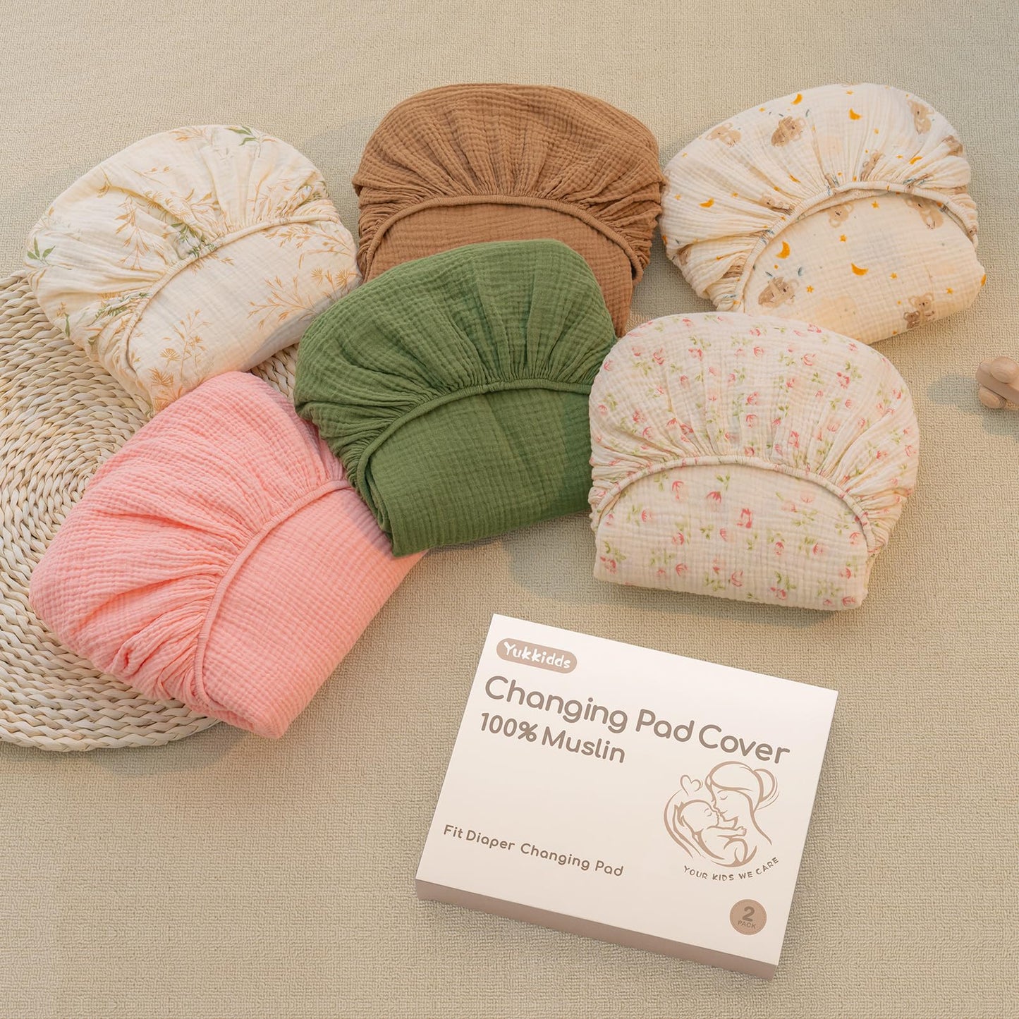 Muslin Changing Pad Cover 100% Cotton Diaper Changing Table Cover for Unisex Baby Boys Girls 2 Pack Changing Pad Sheets Brown
