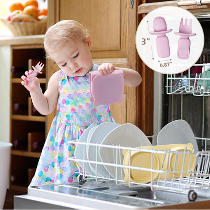 Silicone Foldable Novelty Dinner Plates,Baby Plates Travel Essential with Forks and Spoons,Microwave & Dishwasher SafeWatermelon