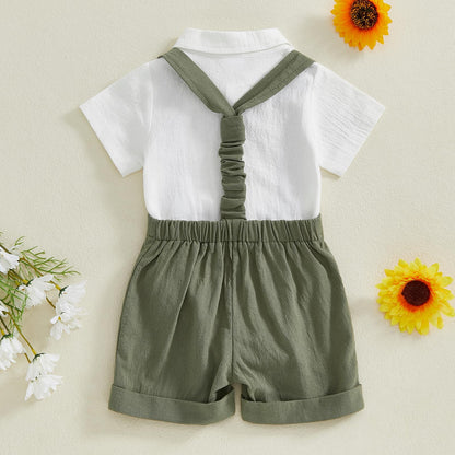 GOOCHEER Newborn Baby Boy Gentleman Outfit Suit Short Sleeve Bowtie Romper Jumpsuit Suspender Shorts Set Summer Dress Clothes