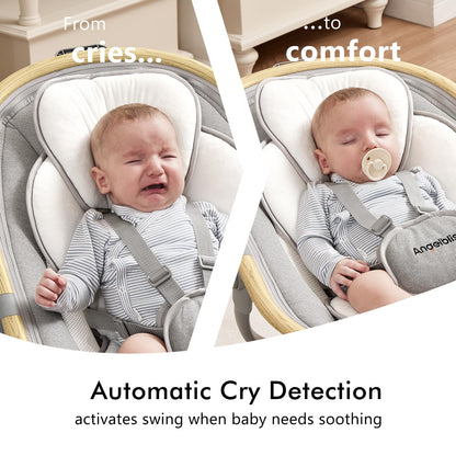 Angelbliss Baby Swing with Cry Detection, Side-to-Side Electric Swing with 5 Speeds, 180° Rotation, Indoor for Infants and Toddlers (Black)