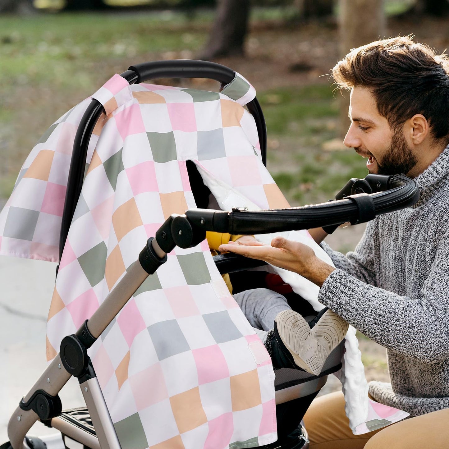 DILIMI Baby Car Seat Cover, Minky Warm Car Seat Covers for Babies, Peekaboo Opening Infant Car Seat Cover, Nursing Cover Carseat Canopy, Black Checkered