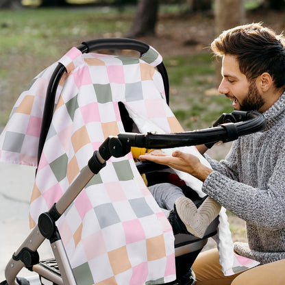 DILIMI Baby Car Seat Cover, Minky Warm Car Seat Covers for Babies, Peekaboo Opening Infant Car Seat Cover, Nursing Cover Carseat Canopy, Black Checkered
