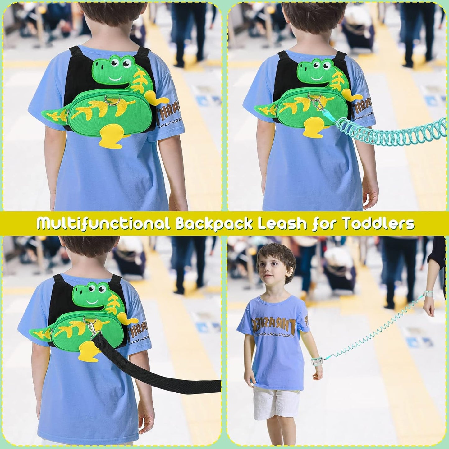 Blisstime 4 in 1 Toddler Harness with Leash & Toddler Wrist Leash, Kids Backpack Leash for Toddlers 1-3, Toddler Leash Toddler Safety Harness with Anti Lost Wrist Link