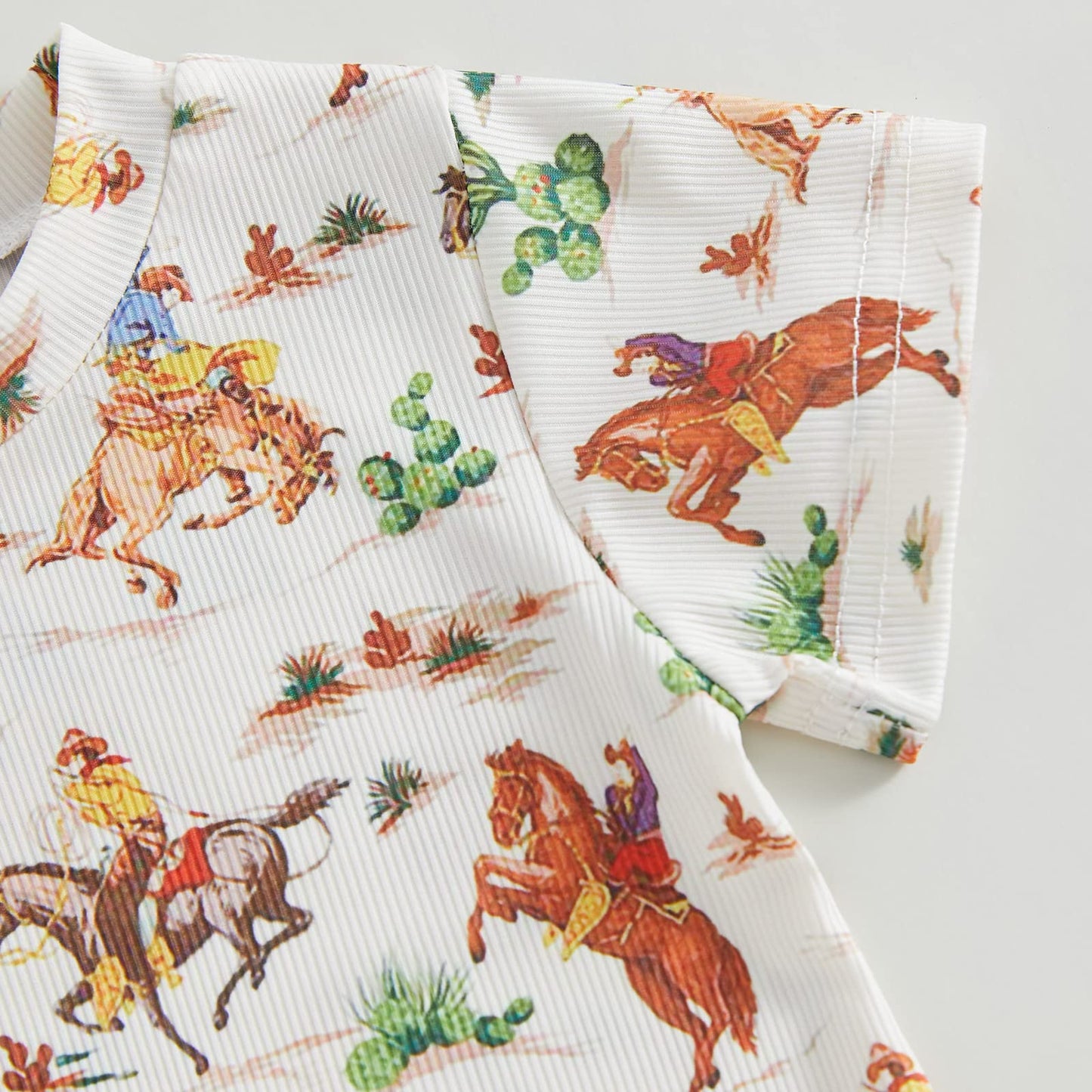 Gueuusu Country Baby Clothes Boy Girl Western Cow Print Short Sleeve Romper Bodysuit Ribbed One Piece Jumpsuit Summer Outfit