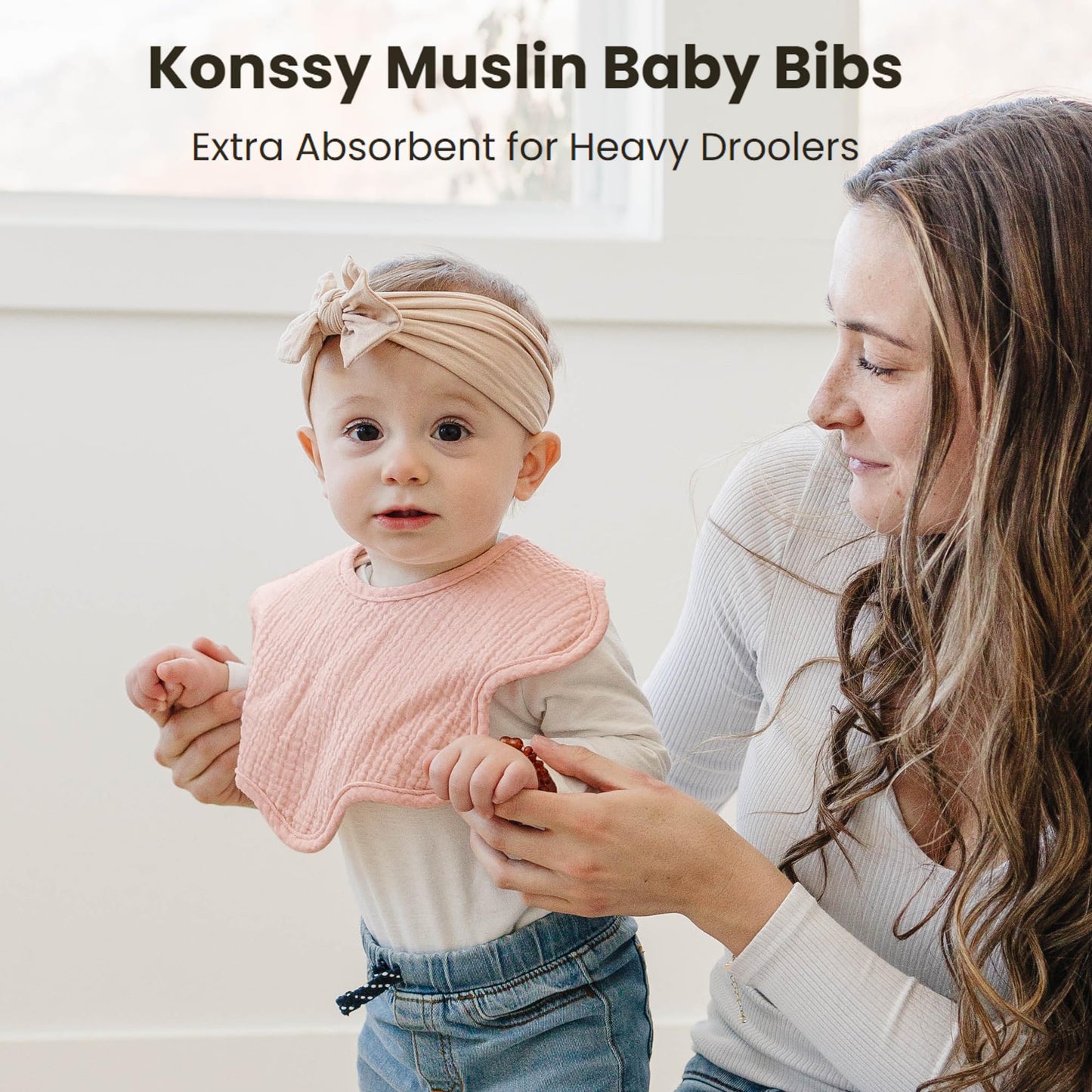 Konssy Muslin Baby Bibs 100% Cotton Absorbent Bandana Drool Bibs for Teething and Drooling, 6-Pack for Baby Boys & Girls