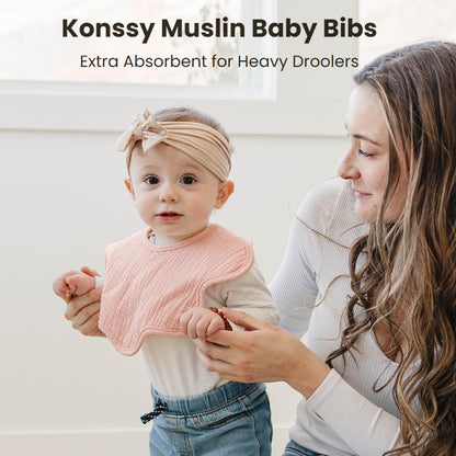 Konssy Muslin Baby Bibs 100% Cotton Absorbent Bandana Drool Bibs for Teething and Drooling, 6-Pack for Baby Boys & Girls