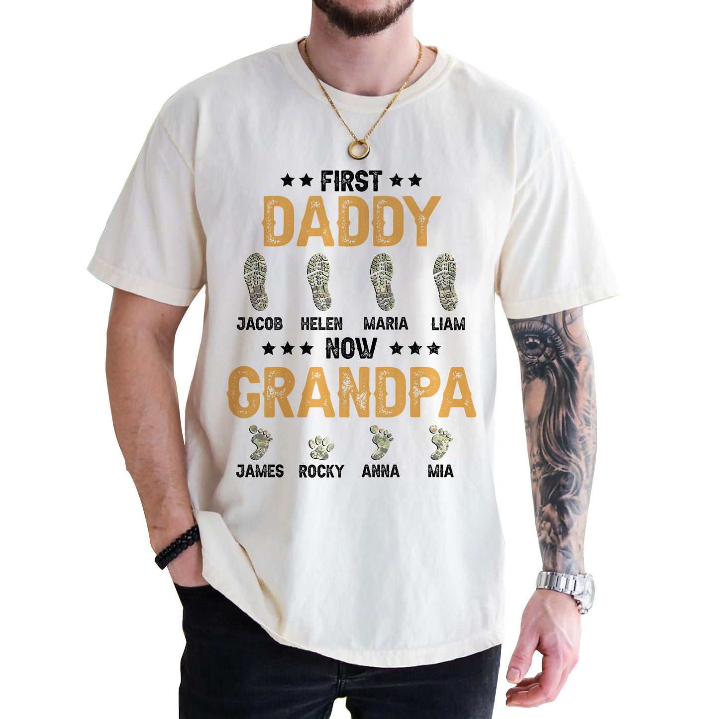 Personalized Fathers Day Shirts for Dad, Grandpa Shirt with Grandkids Names, Gifts for Dad Hunting Fishing