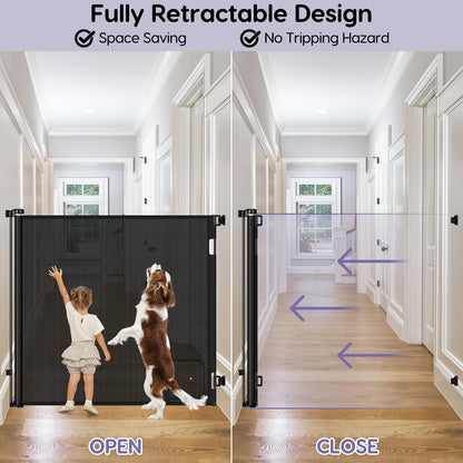48 Inch Extra Tall Pet Gate Retractable Baby Gate with Cat Door - No Jumping Over, 55" Wide Retractable Dog Gate Indoor 4ft Extra Tall Cat Gate for Doorway Outdoor Deck Gate, White