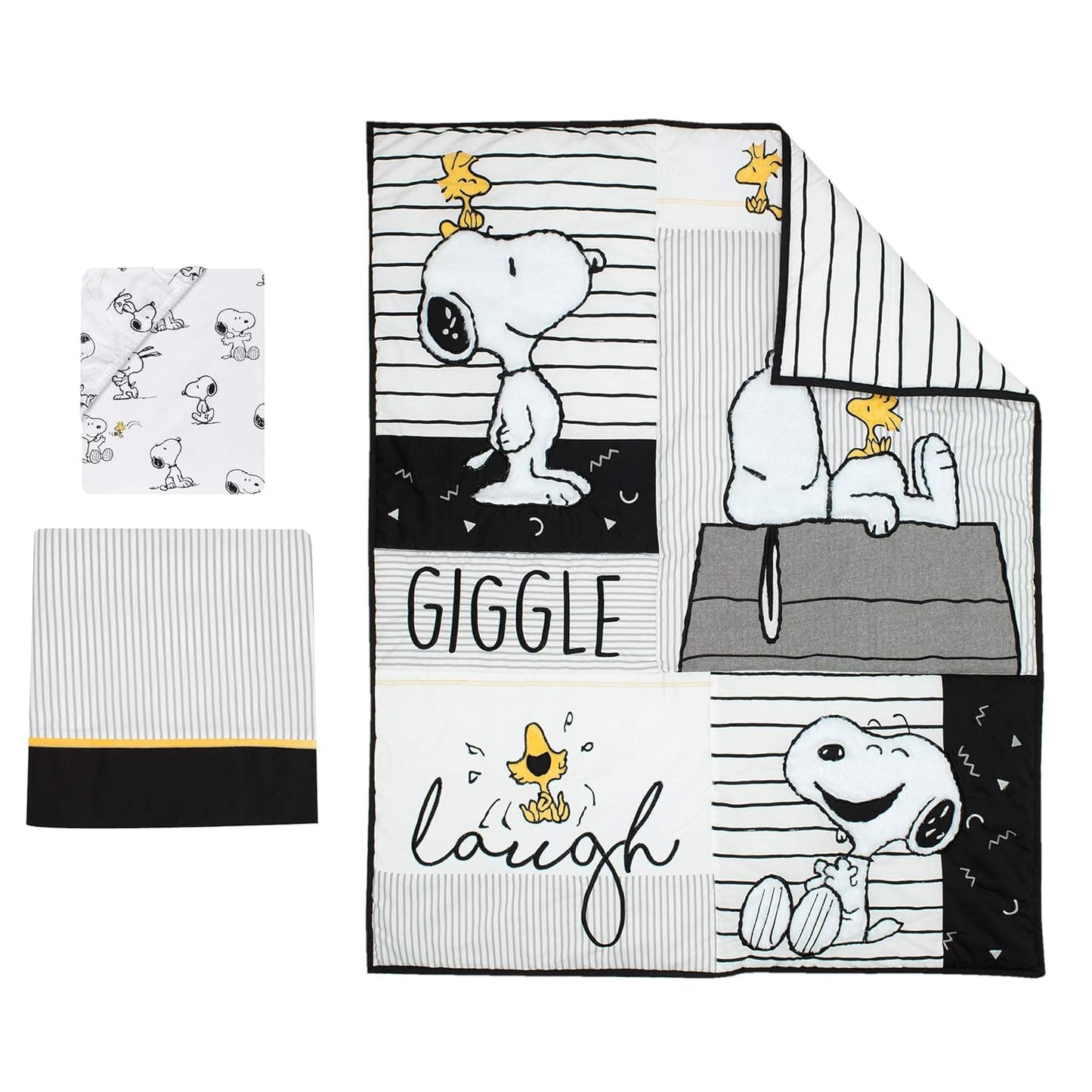 Lambs & Ivy Classic Snoopy White/Black/Gray 3-Piece Baby Crib Bedding Set