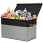 Large Toy Storage Box with Lid, Sturdy Toys Storage Chest Bin Organizer Basket with Dividers for Kids, Boys, Girls, Nursery, Closet, Bedroom, Playroom 25"x13" x16" (Beige and White)