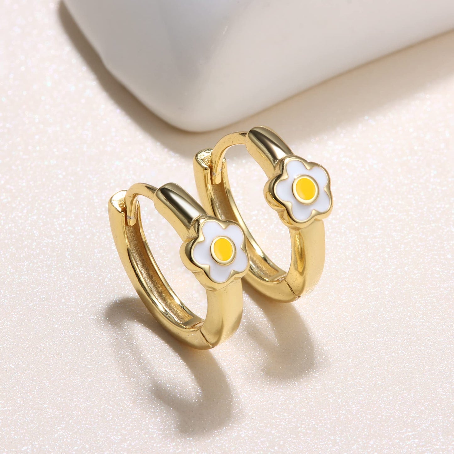 MILACOLATO 925 Sterling Silver Small Hoop Earrings Toddler 18K Gold Plated Daisy Earrings Pink Yellow FLower Huggie Hoop Earrings for Women Hypoallergenic Earrings for Sensitive Ears