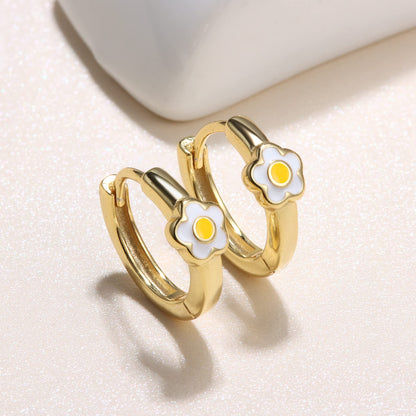 MILACOLATO 925 Sterling Silver Small Hoop Earrings Toddler 18K Gold Plated Daisy Earrings Pink Yellow FLower Huggie Hoop Earrings for Women Hypoallergenic Earrings for Sensitive Ears