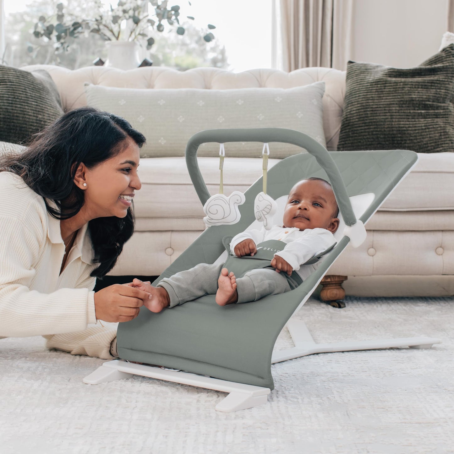 Baby Delight Alpine Deluxe Portable Bouncer, Infant, 0-6 Months, 100% GOTS Certified Cotton Fabrics, Organic Oat