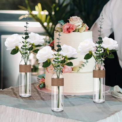 10 Set Clear Glass Vase with Flowers Centerpieces 10 Clear Glass Jars 40 Artificial Plant with Rope Table Centerpieces for Wedding Rustic Baby Shower Party Farmhouse Home Decoration