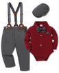 WESIDOM Baby Boy Clothes 0-18M Newborn Infant Gentleman Outfit, Shirt+Bowtie+Beret+Suspender Pant Baby boy Suit Clothing Set