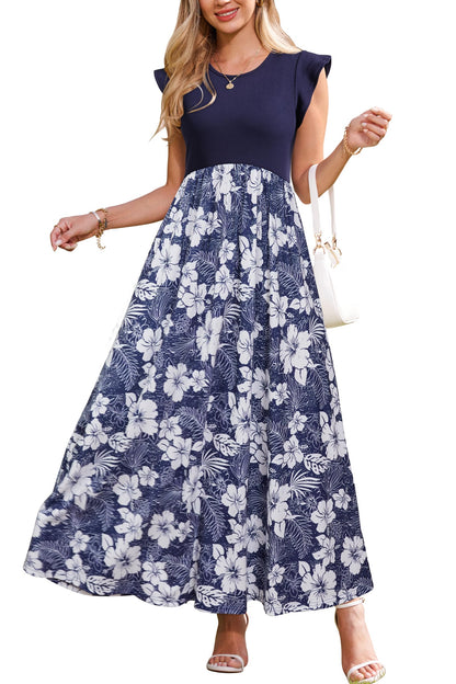 OUGES Women 2025 Spring Summer Dresses Maternity Sleeveless Ribbed Fashion Casual Outfits Maxi Dress with Pockets