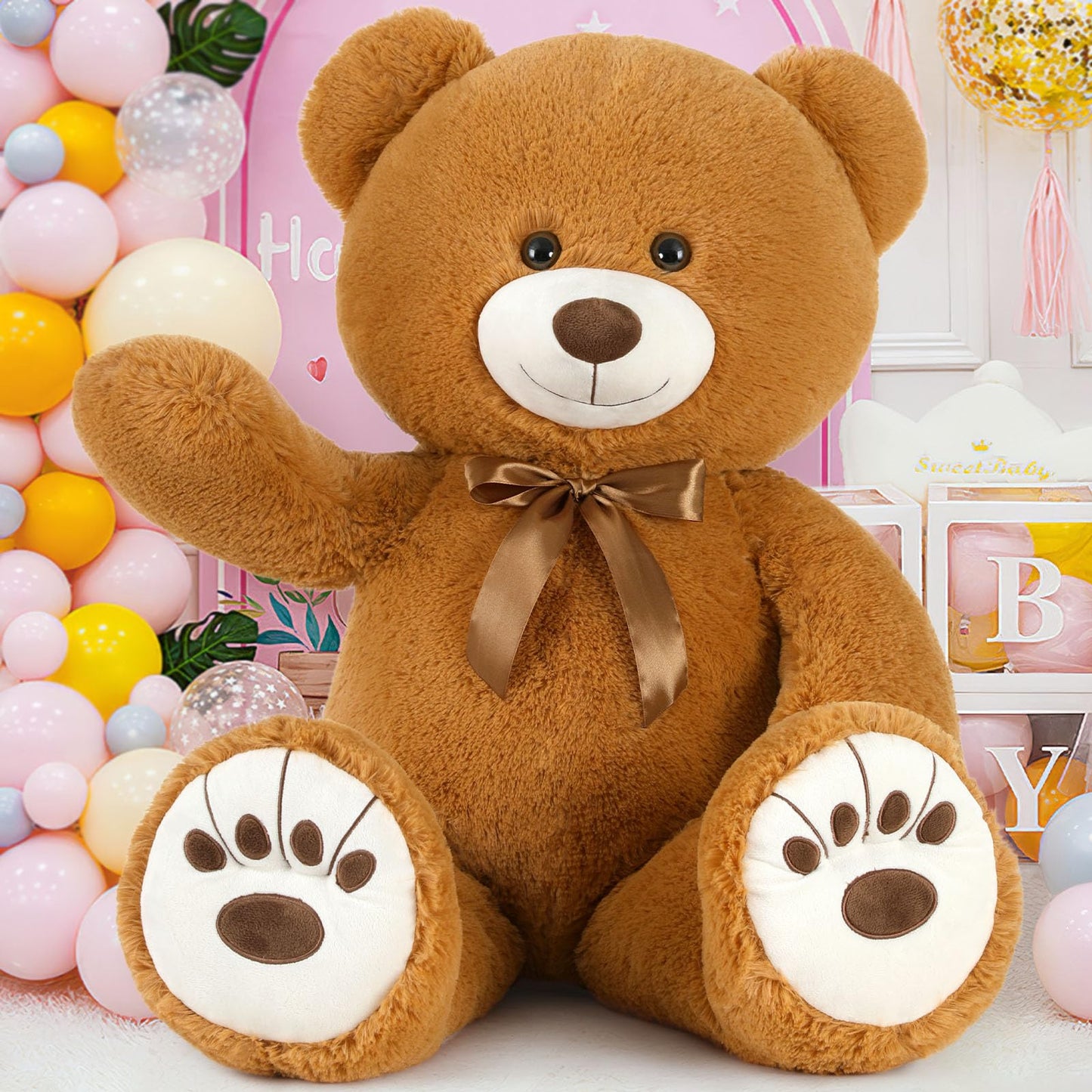 Muiteiur 49 inch Giant Teddy Bear Stuffed Animal, Big Bear Plush with Big Footprint, Great Gift for Party Decorations (Brown)