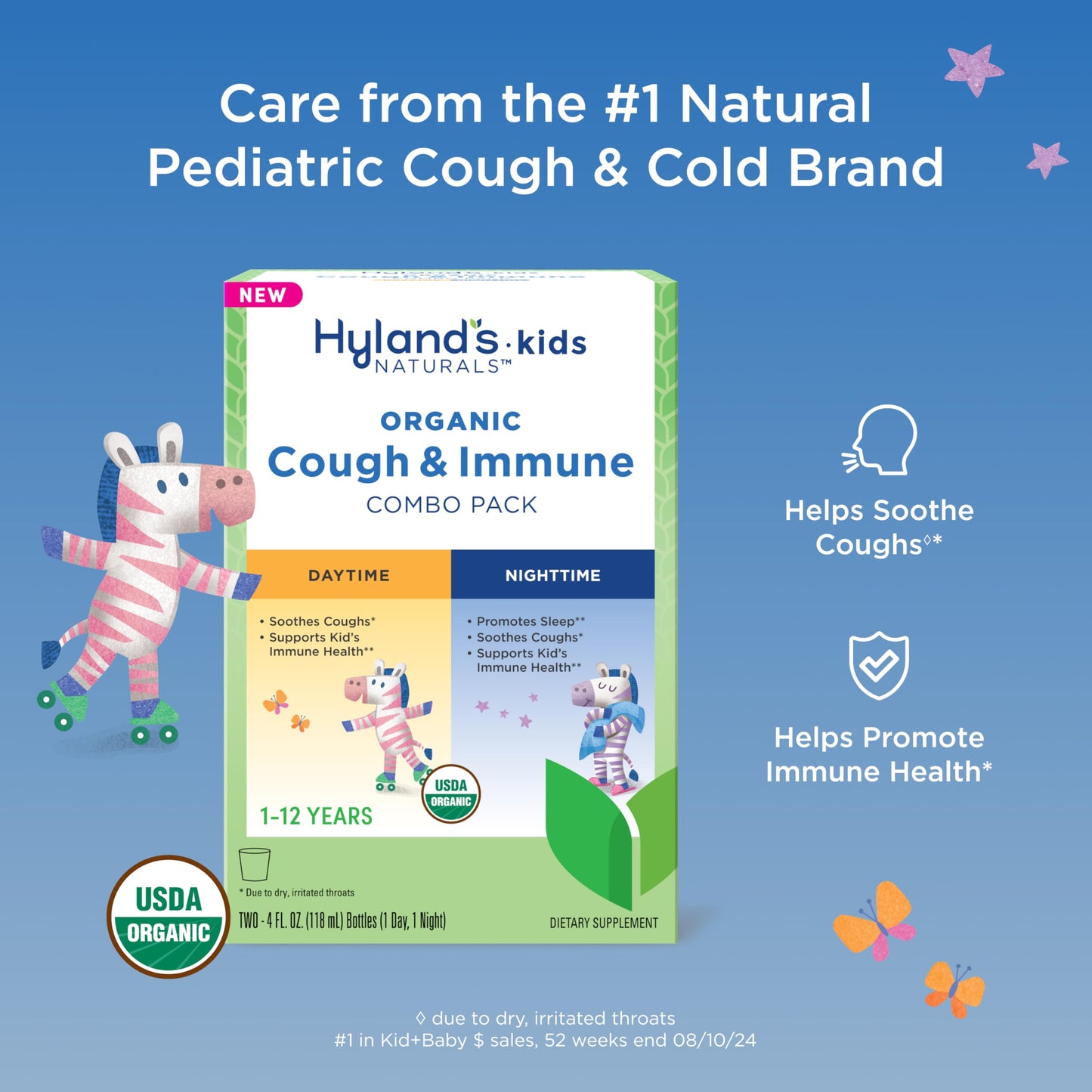 Hyland's Kids Nighttime Organic Cough Syrup and Immune Support with Agave, Elderberry and Pomegranate, Soothes Cough, and Supports Immunity, 4 Fl. Oz.