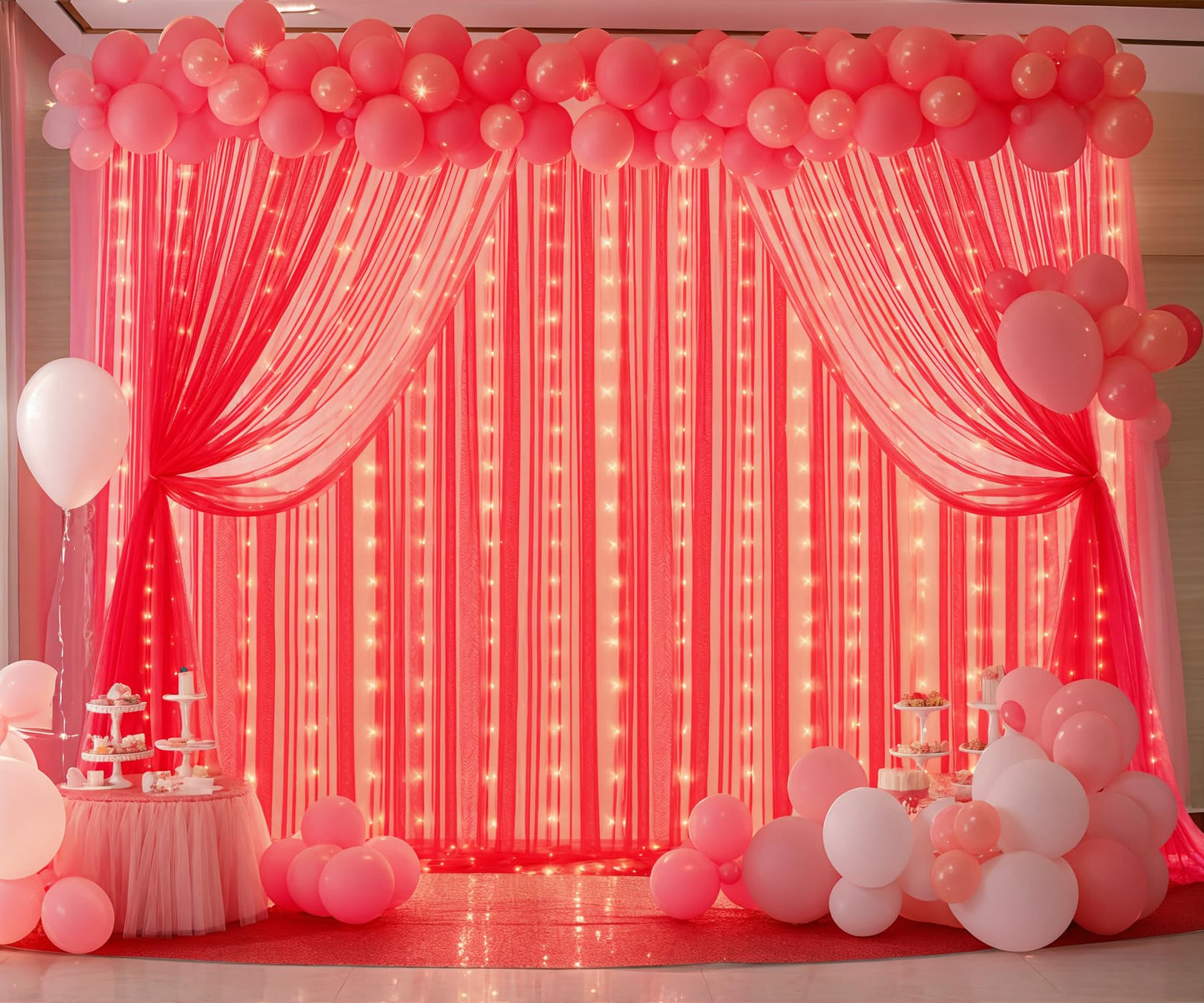 White Tulle Backdrop Curtain with Lights String for Parites 10×8ft Sheer Backdrop Curtains White Curtain Backdrop for Wedding Baby Shower Birthday Party Photo Shoot Decorations(2 Panels 10ft×8ft)