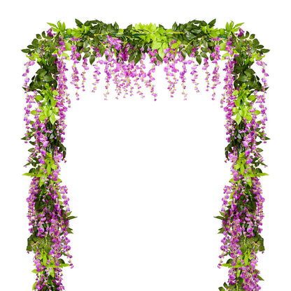 Lvydec Wisteria Artificial Flowers Garland, 4Pcs Total 28.8ft White Artificial Wisteria Vine Silk Hanging Flower for Home Garden Outdoor Ceremony Wedding Arch Floral Decor