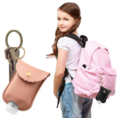 Portable Squeeze Bottle, Empty Leakproof Plastic Travel Bottle with Leather Keychain Holder for Hand Sanitizer, Essential Oil, Refillable Bottle Clips to Diaper Bag, Travel Bag(2oz 2 pack-Pink)