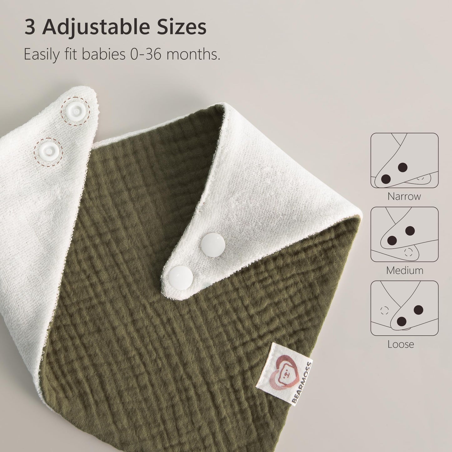 Bearmoss Muslin Baby Bibs 8 Pack Soft Bandana Bibs for Drooling & Teething, Absorbent Burp Cloths with Adjustable Snaps